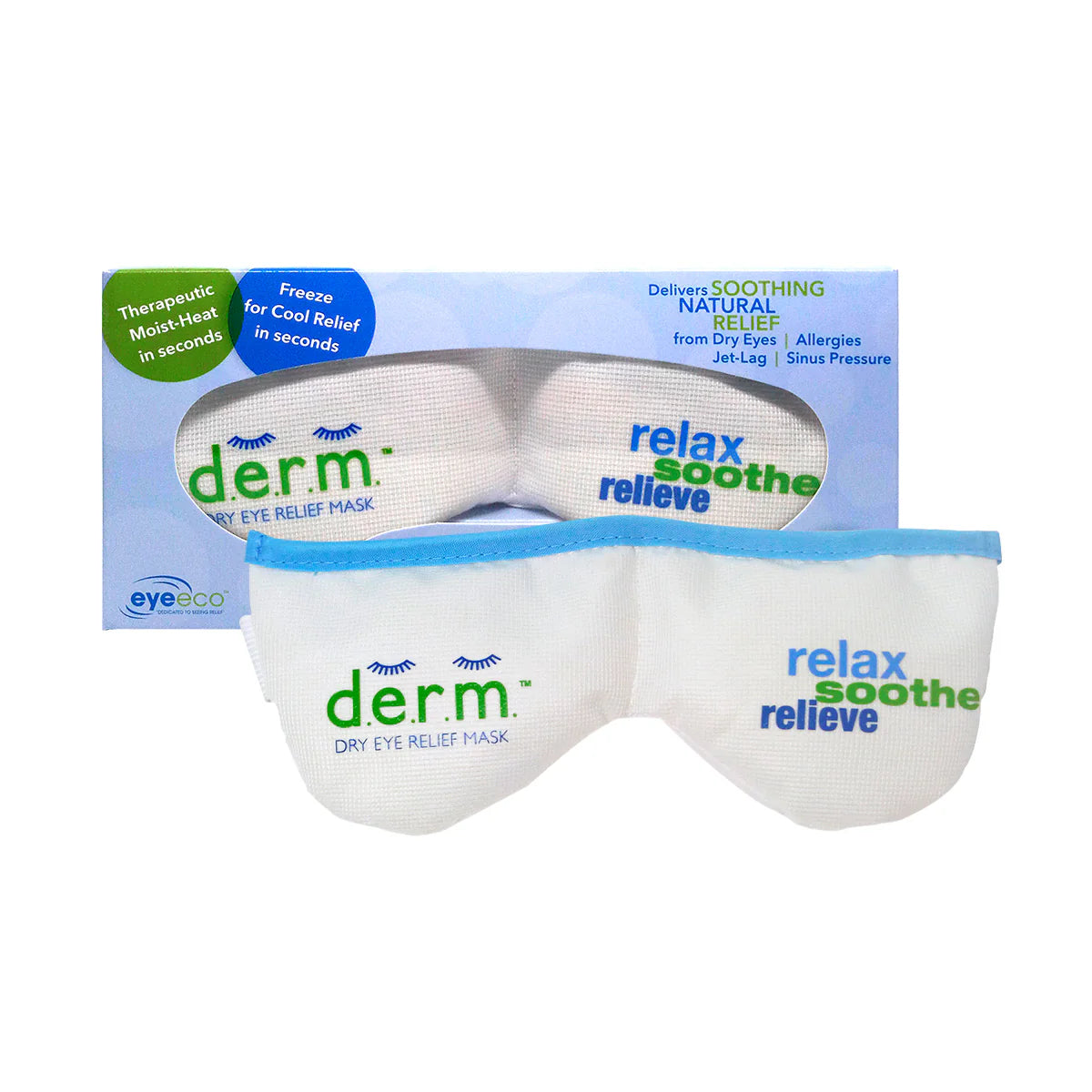 DERM Dry Eye Relief Mask & Box on white background.