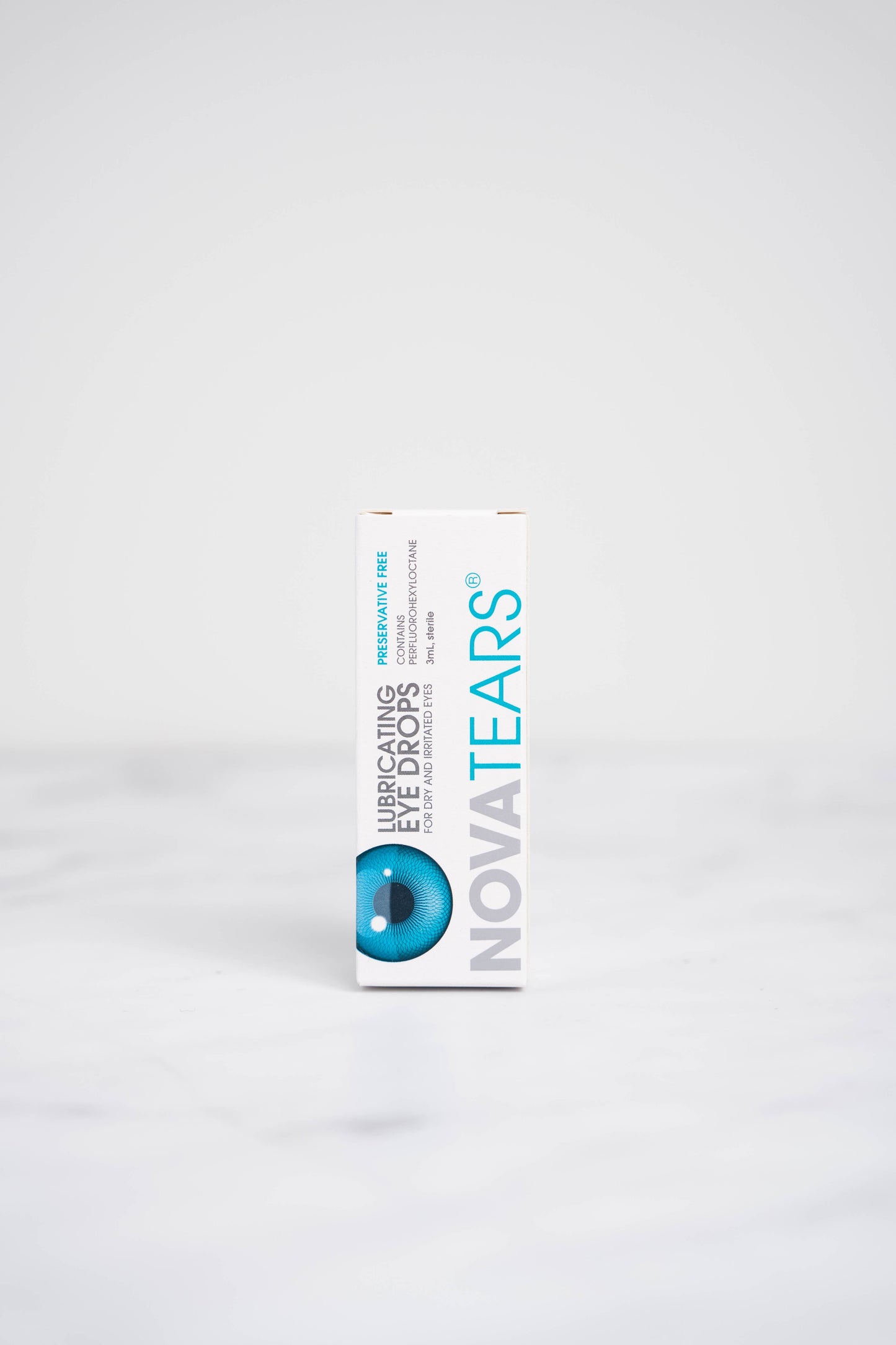 A 3ml bottle of NovaTears lubricating eye drops.