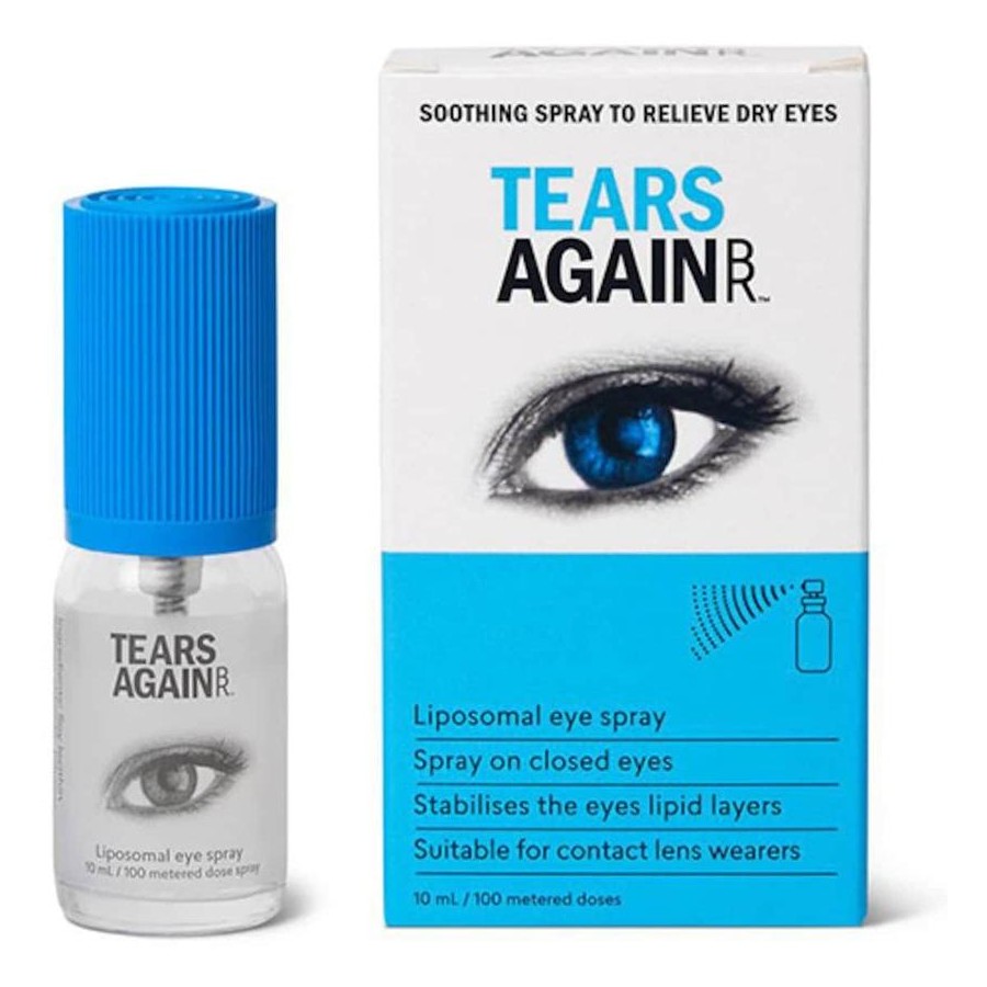 Tears Again liposomal eye spray with packaging on a white background