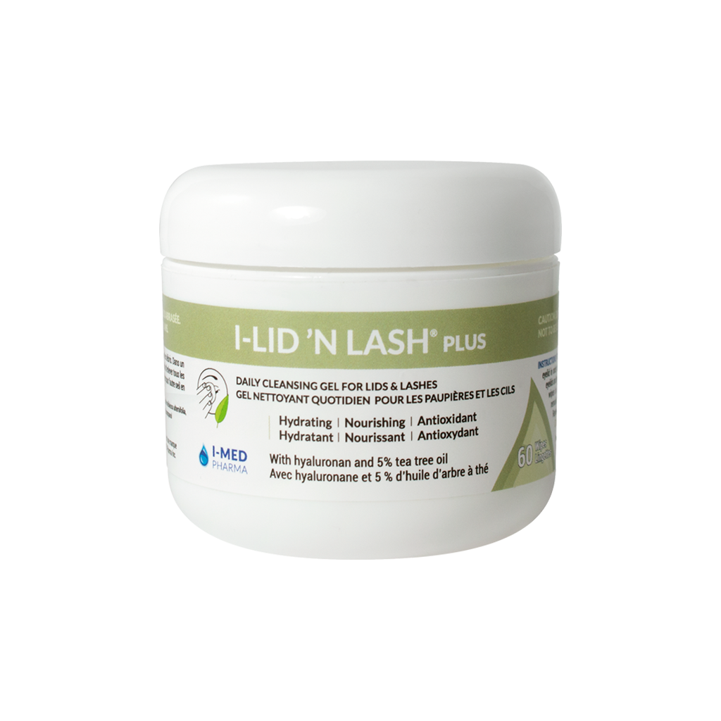 A box of 60 I-Lid N Lash Plus Wipes. Daily cleansing gel for lids and lashes with 5% tea tree oil.