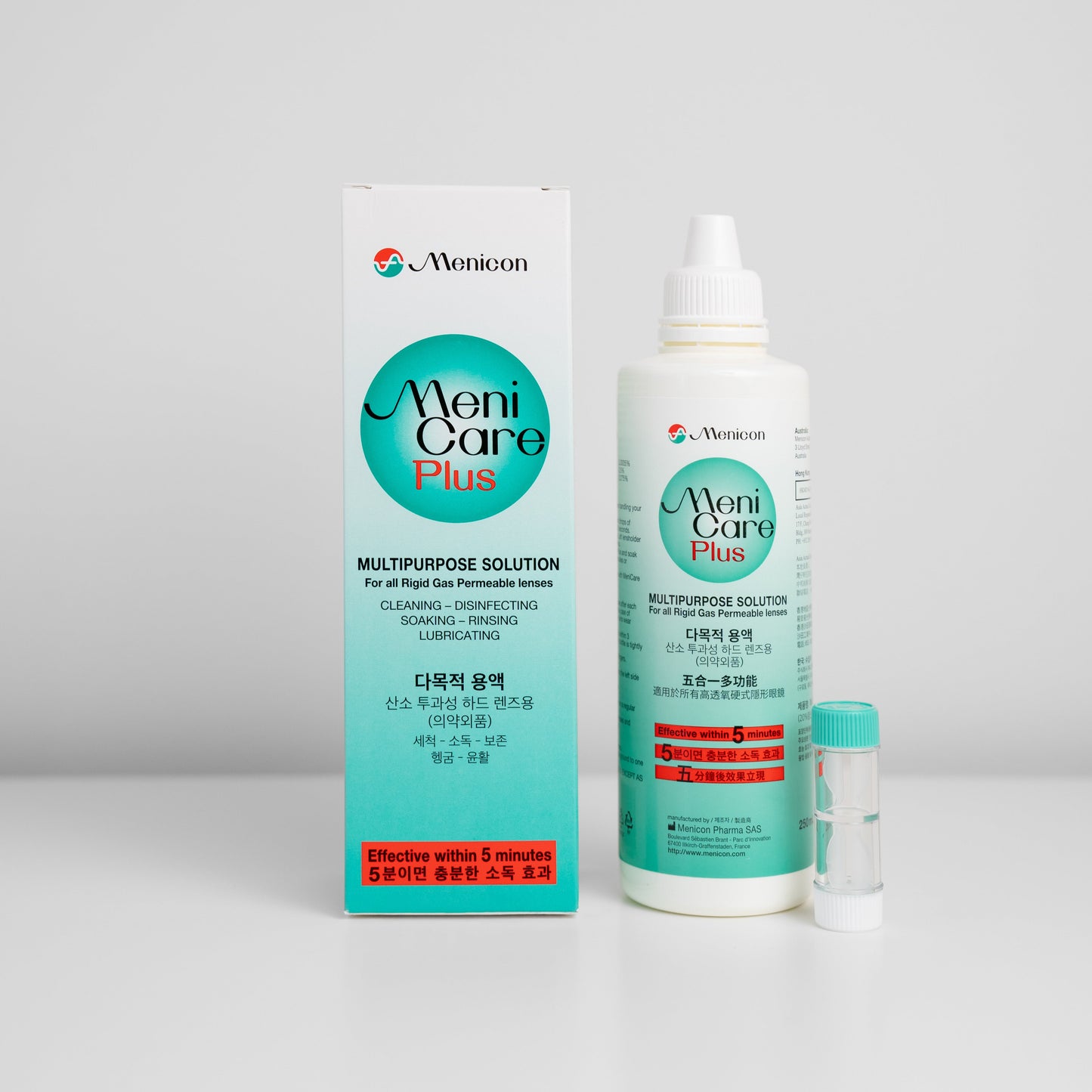 Menicare Plus solution packaging on a white background