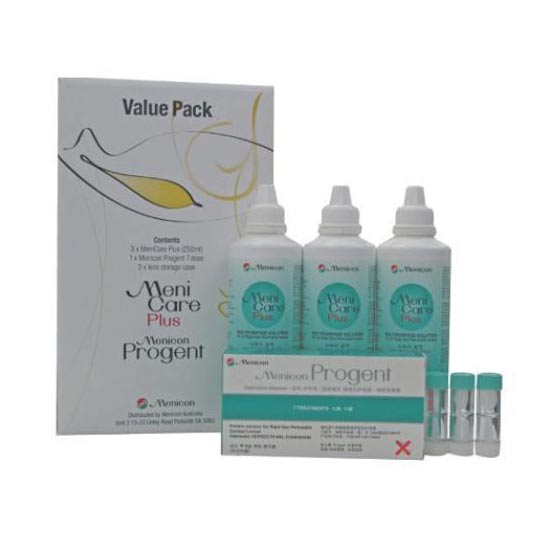 Meni Care Plus Progent value pack with bottles and packaging on a white background