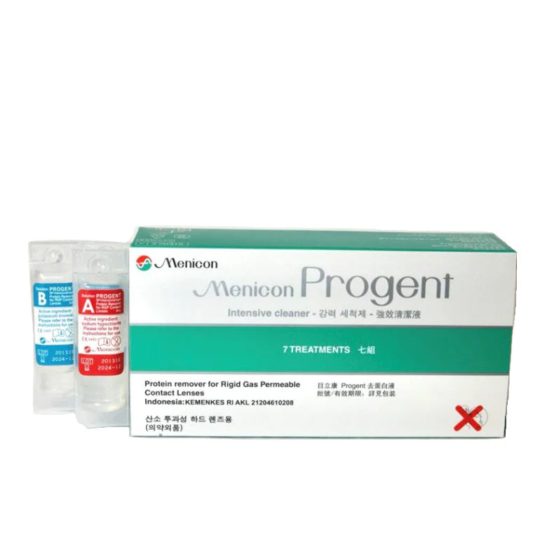 Menicon Progent contact lens solution packaging on a white background