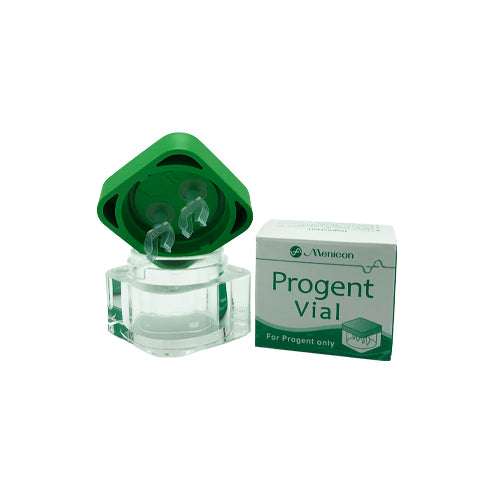 Progent Vial with green cap and packaging on a white background