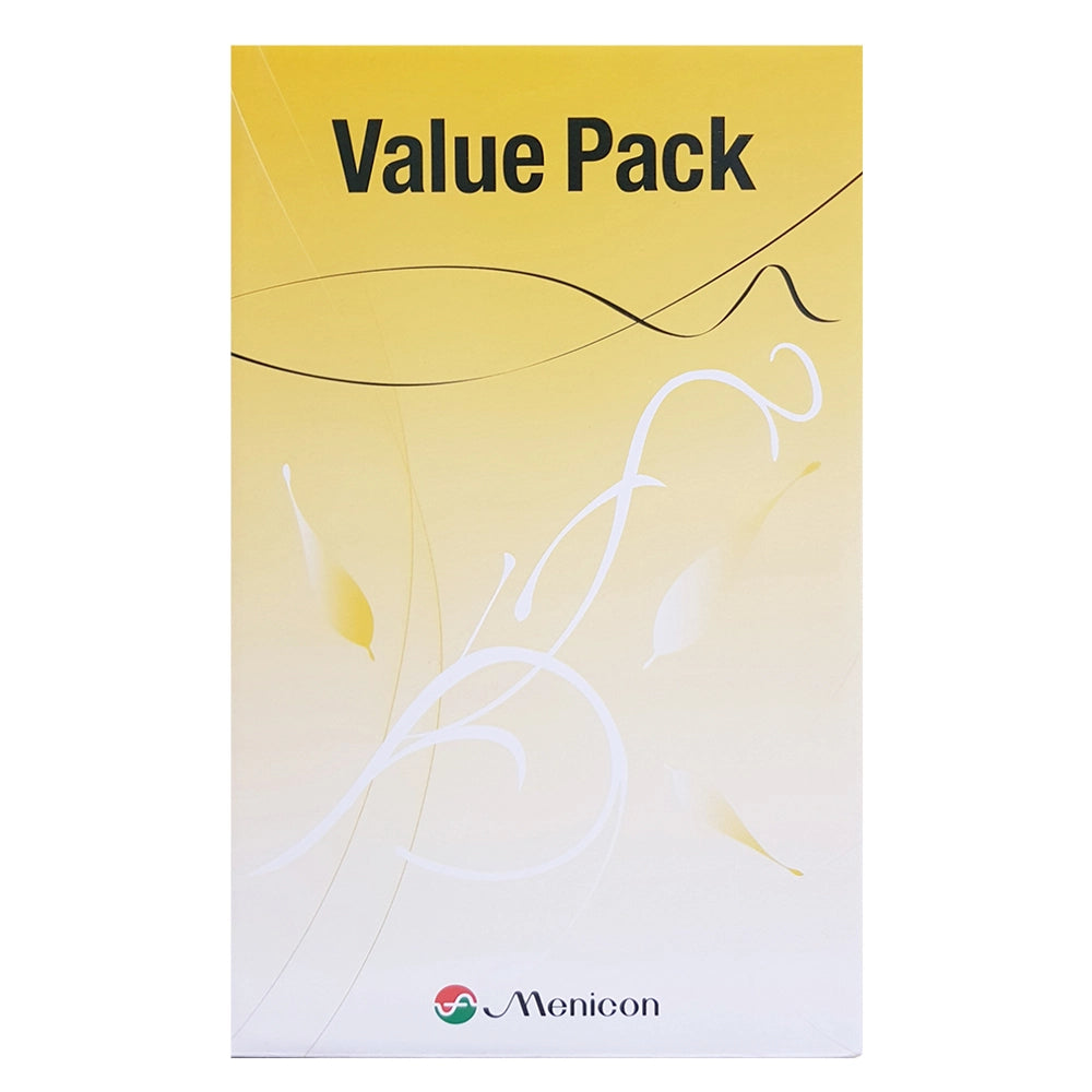 Menicon value pack box with yellow and white design