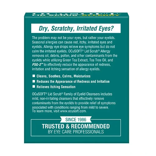 Ocusoft Lid Scrub packaging with text on a white background