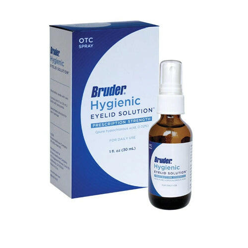 A 30ml bottle of Bruder Hygienic Eyelid Solution. Reduces bacteria in eye which causes inflammation, blepharitis and dry eyes.