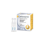 Cationorm ophthalmic emulsion packaging with bottles on a white background
