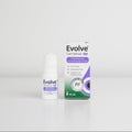 Evolve Carmellose .5% hydrating and lubricating eye drop bottle and packaging on a white background