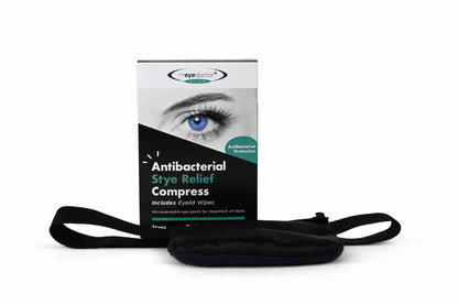 A box and compress for The Eye Doctor Antibacterial Stye Relief Compress.