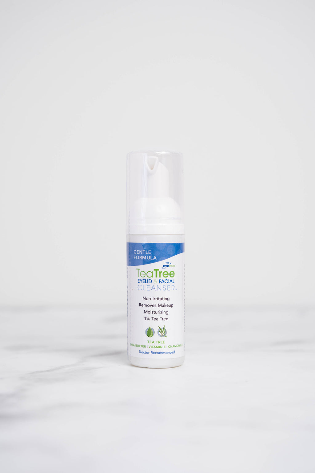 A 50ml bottle of EyeEco Tranquileyes Gentle 1% Tea Tree Oil Eyelid & Facial Cleanser.