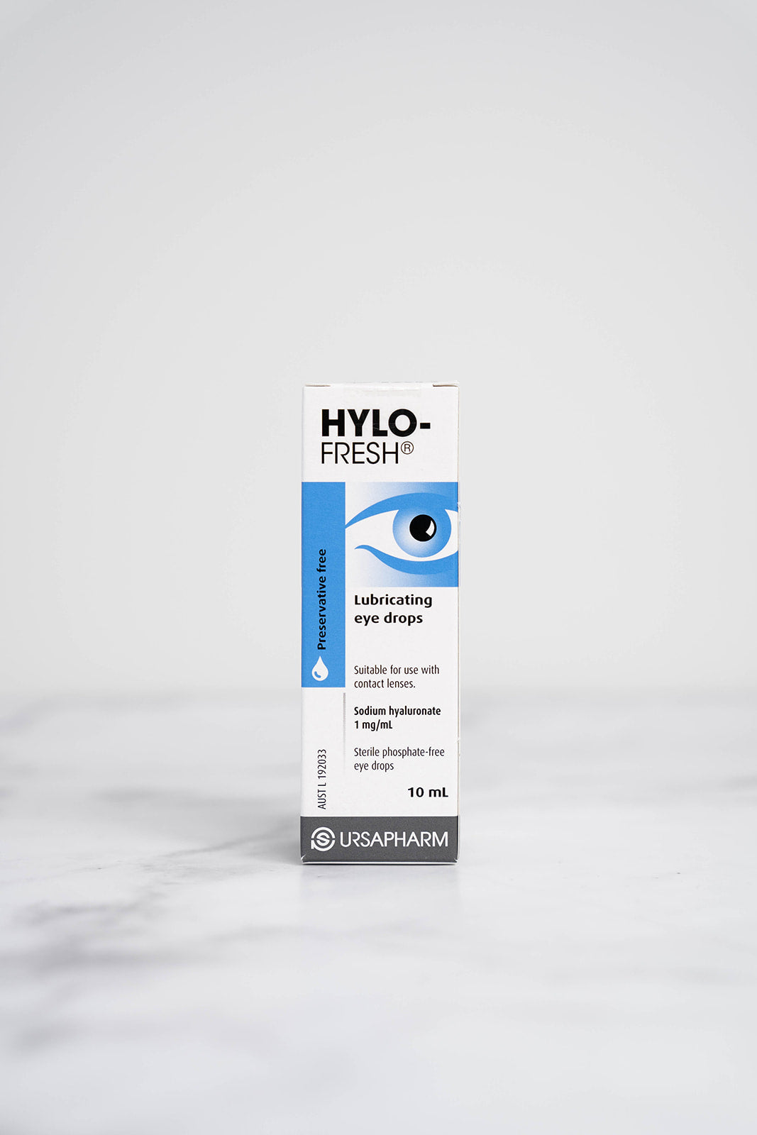 A box of Hylo-Fresh Lubricating Eye Drops.