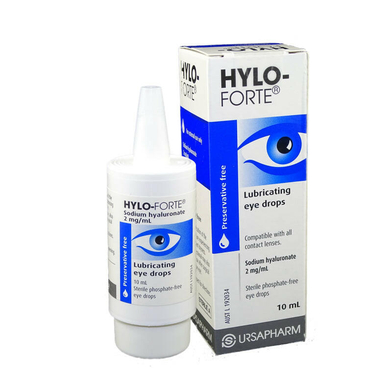 A 10ml bottle of Hylo Forte. Lubricating, long lasting eye drop for dry or irritated eyes.