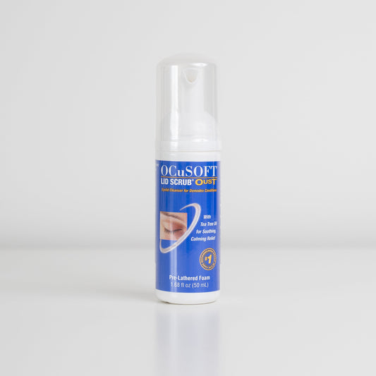 Ocusoft Lid Scrub Oust Demodex Eyelid Foam Cleanser bottle.