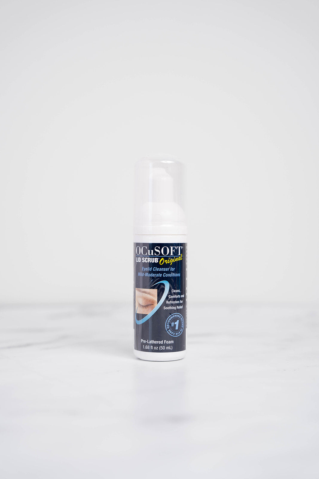 A 50ml bottle of Ocusoft Original Lid Scrub Foam Cleanser.