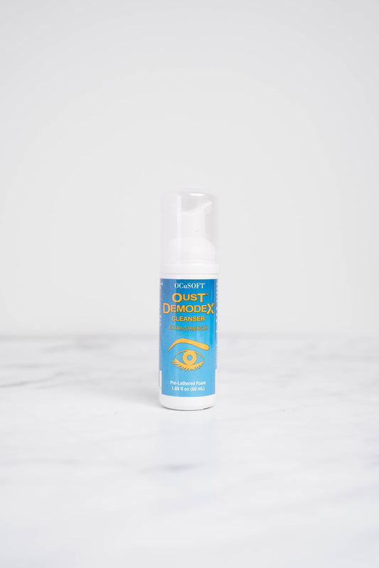 A 50ml bottle of Ocusoft Oust Demodex Cleanser.