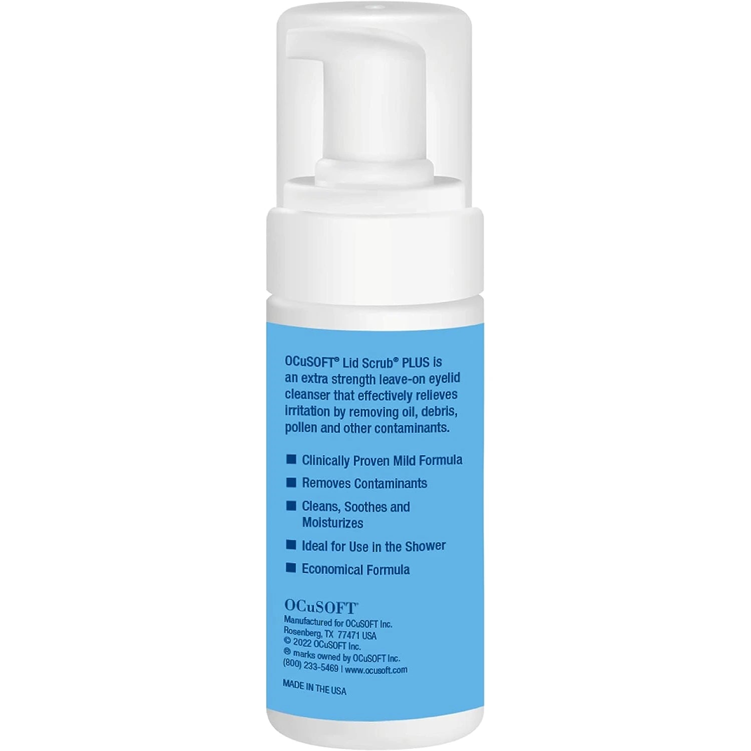 The back of a a 50ml bottle of Ocusoft Lid Scrub Plus Eyelid Cleanser 