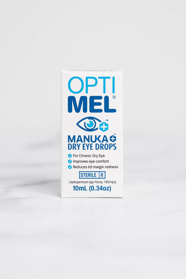 A 10ml bottle of Optimel Manuka Honey Dry Eye Drops.
