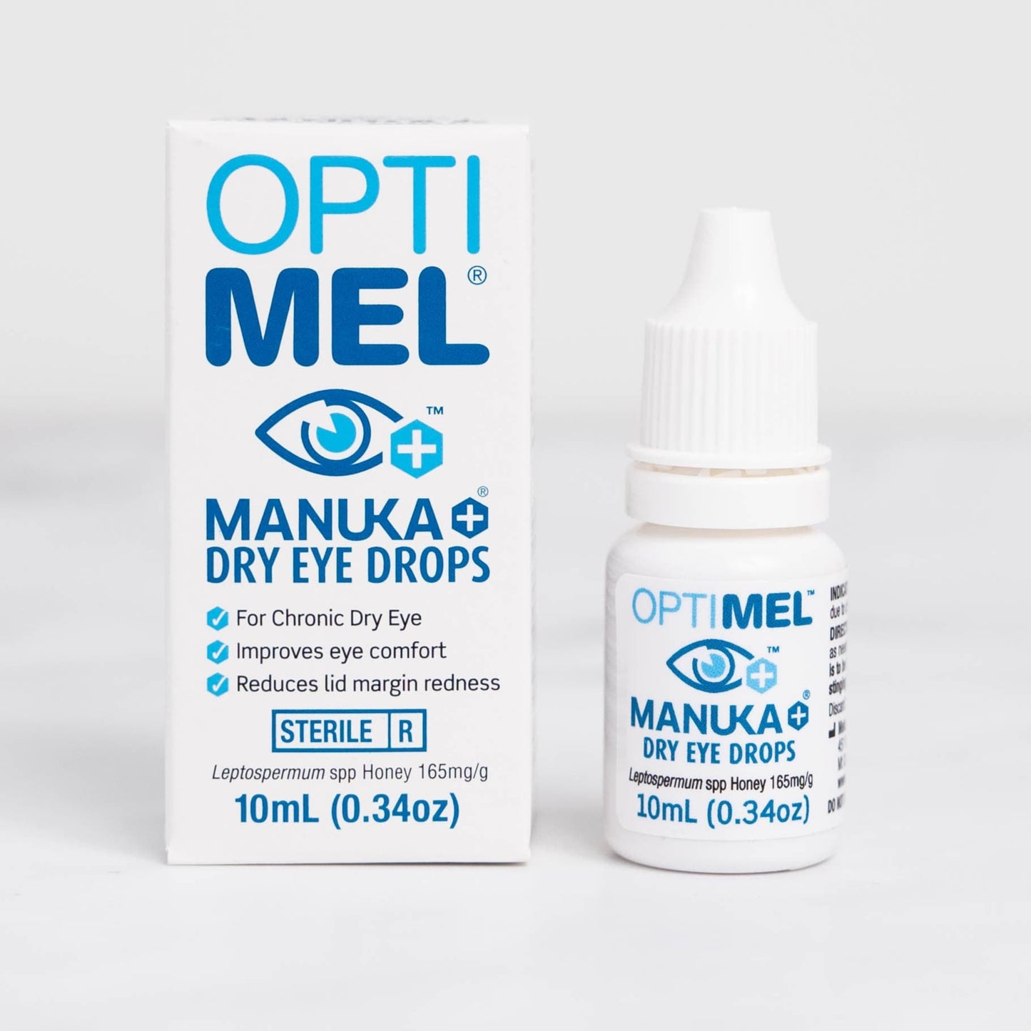 A bottle of Manuka Honey Eye drops to improve eye comfort and reduce lid margin redness.