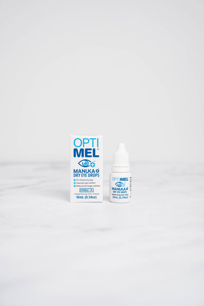 A bottle Optimel Manuka+ Honey Eye Drops.