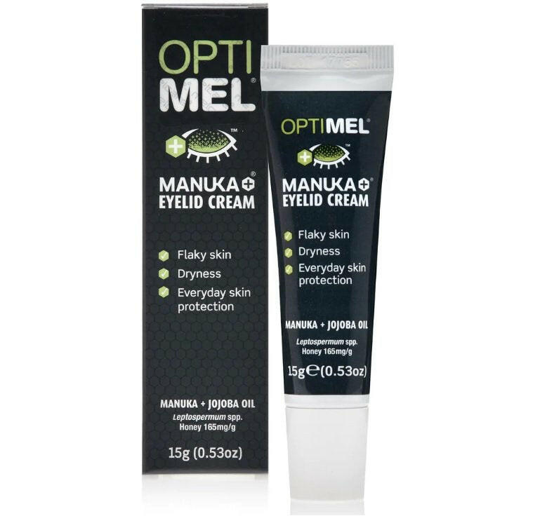 A 15ml tube of Optimel Manuka Plus Eyelid Cream. Reduces dryness, flaky skina nd provides everyday skin protection.