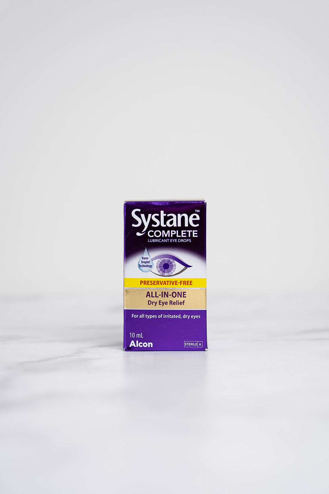 A box of Systane Complete Eye Drops for Dry Eyes.