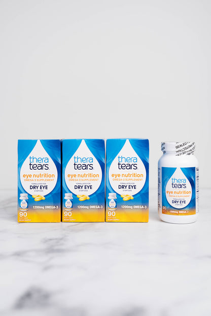 3 boxes of TheraTears Eye Nutrition for Dry Eyes. Each bottle contains 90 capsules.