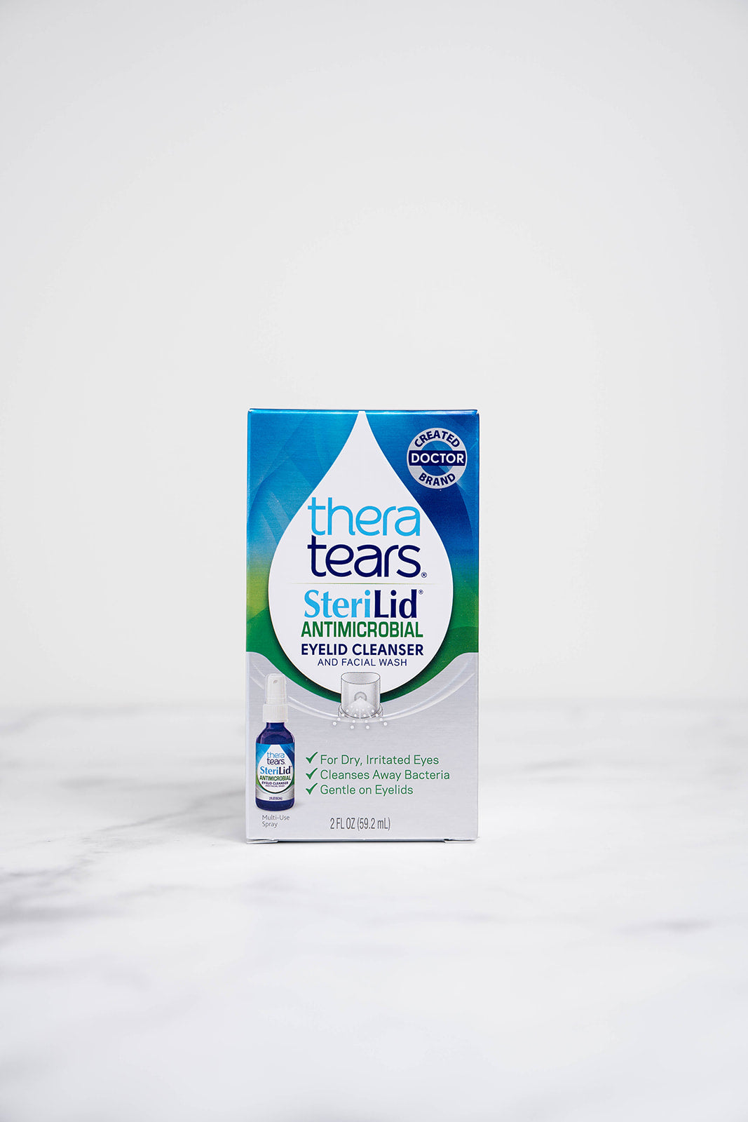 A box of TheraTears Sterilid Antimicrobial Eyelid Cleanser and Facial Wash.