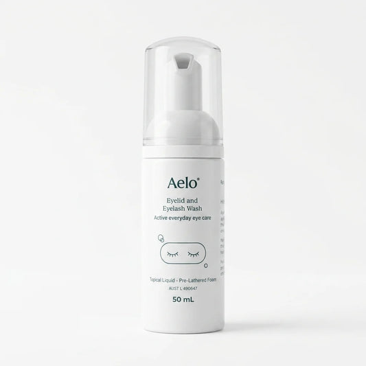 Aelo eyelid and eyelash wash bottle on a white background