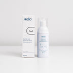 A bottle and box of Aelo Eyelid & Eyelash Foam Wash for blepharitis and MGD relief