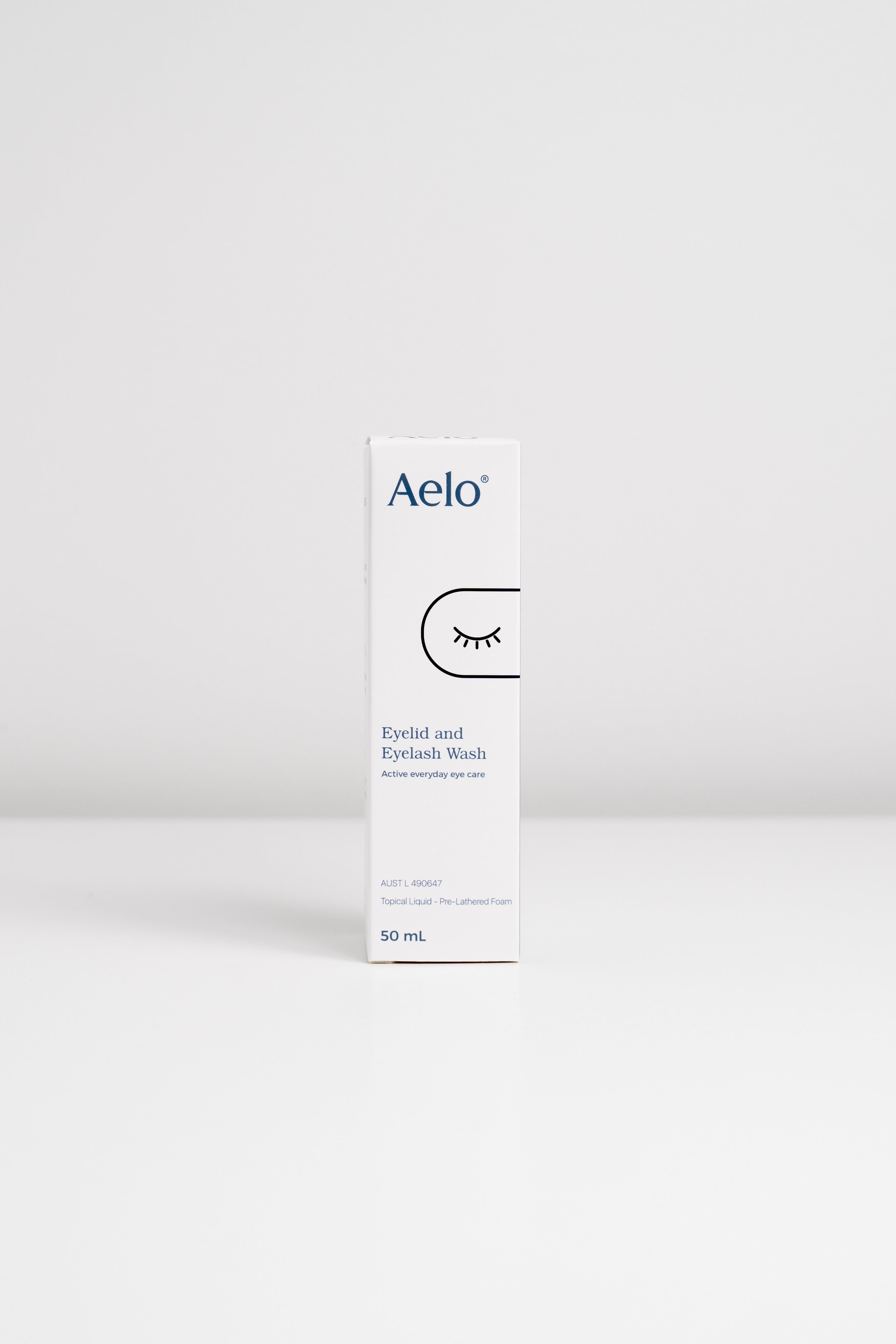 A box of Aelo Eyelid & Eyelash Foam Wash.