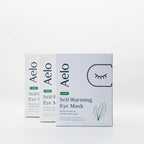 Three boxes of Aelo Self-Warming Eye Mask with Lutein on a white background