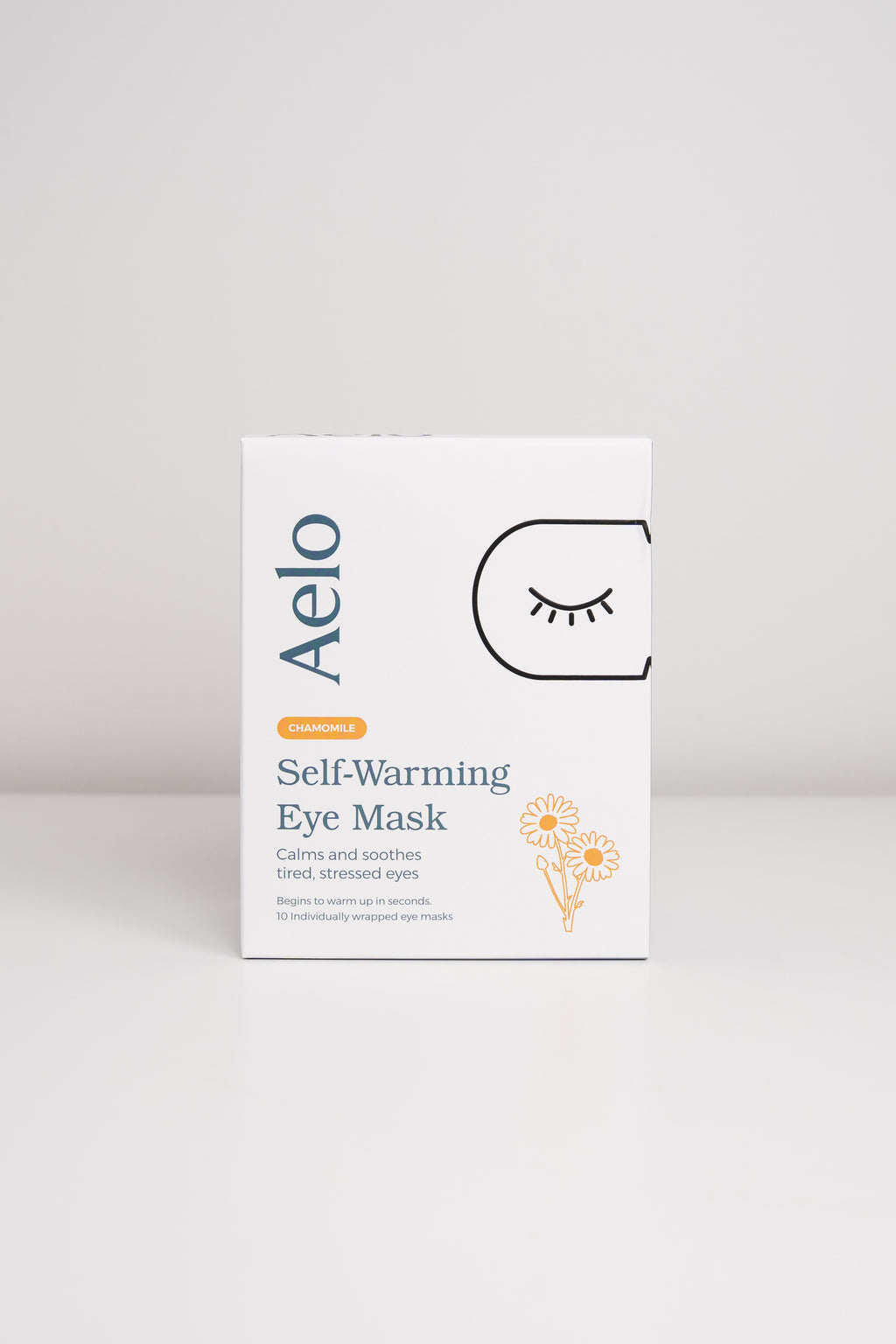Aelo self-warming eye mask packaging on a white background
