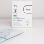 Aelo self-warming eye mask with lutein packaging on a white background