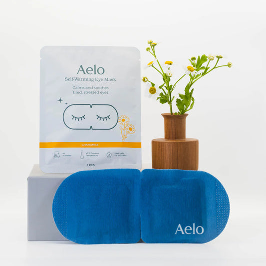 Aelo Self-Heating Eye Mask for tired, dry stressed eyes.