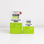 A box and sachet of BioRevive Clean Eyes Blephamite Cleansing Wipes with tea tree oil for blepharitis relief