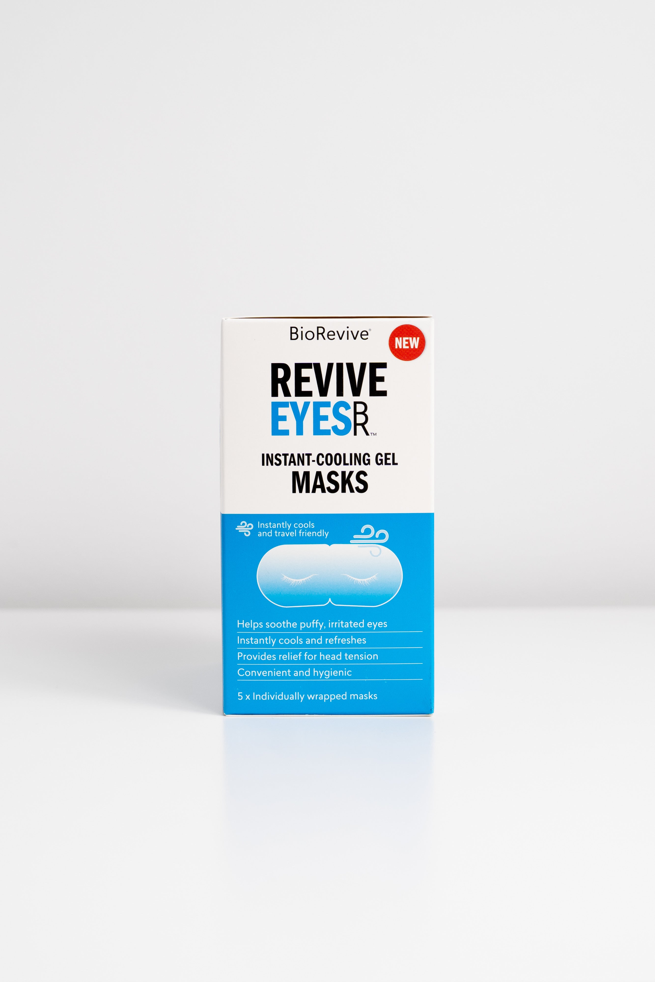 A box of Biorevive Revive Eyes Instant Cooling Gel Eye Masks.
