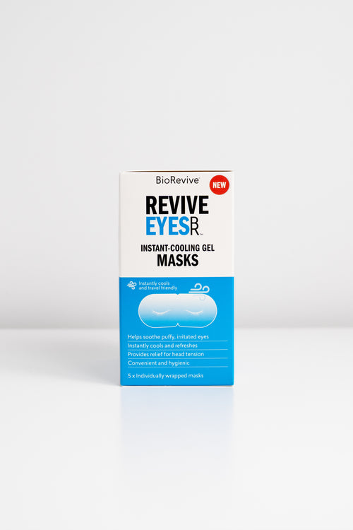 A box of BioRevive Revive Eyes Instant-Cooling Gel Eye Masks for soothing tired eyes