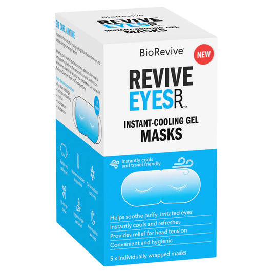 Box of BioRevive Revive Eyes Instant-Cooling Gel Masks on a white background