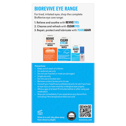 BioRevive eye care product range with packaging and usage instructions on a white background