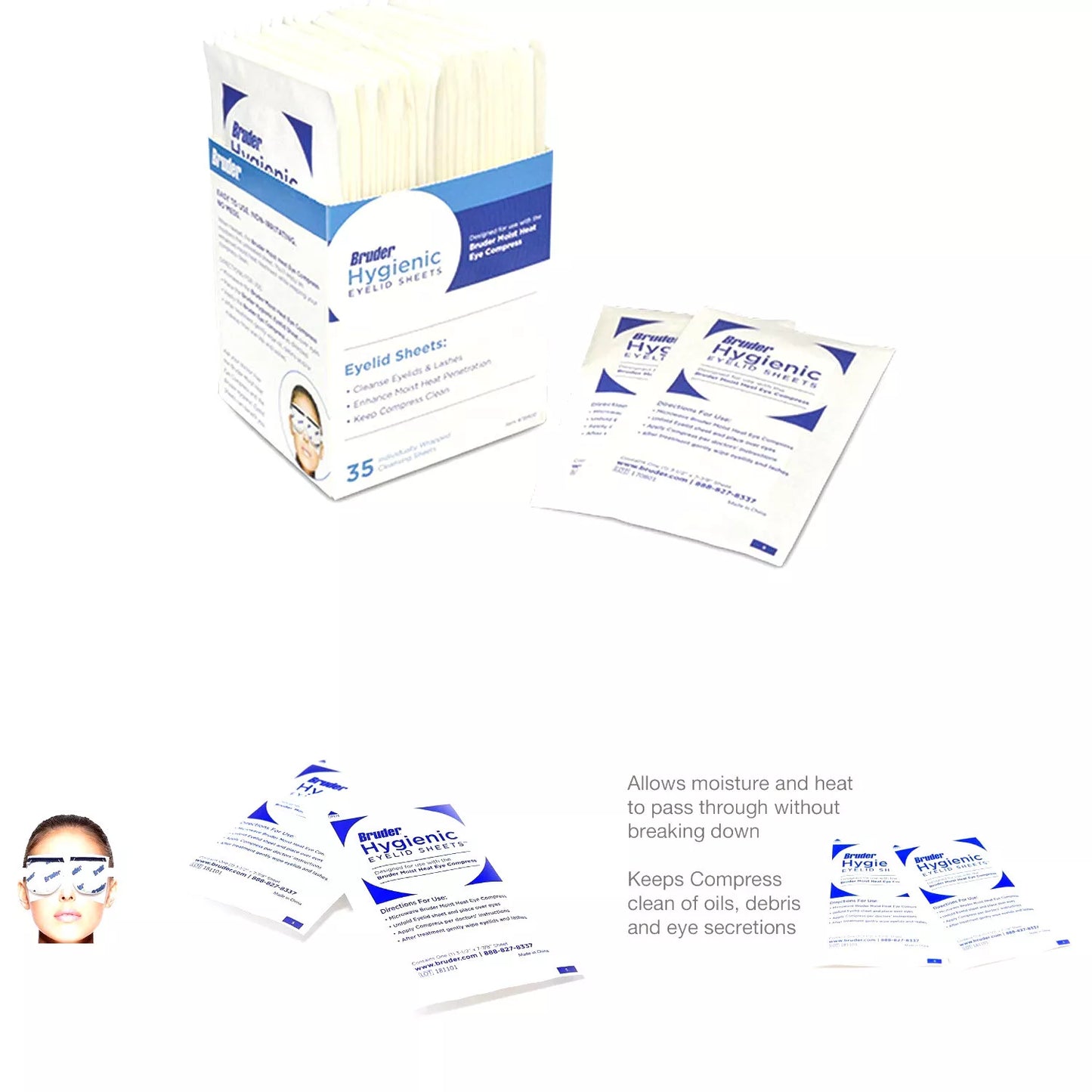 Box of Bruder Eylid Sheets with packaging and instructions on a white background.
