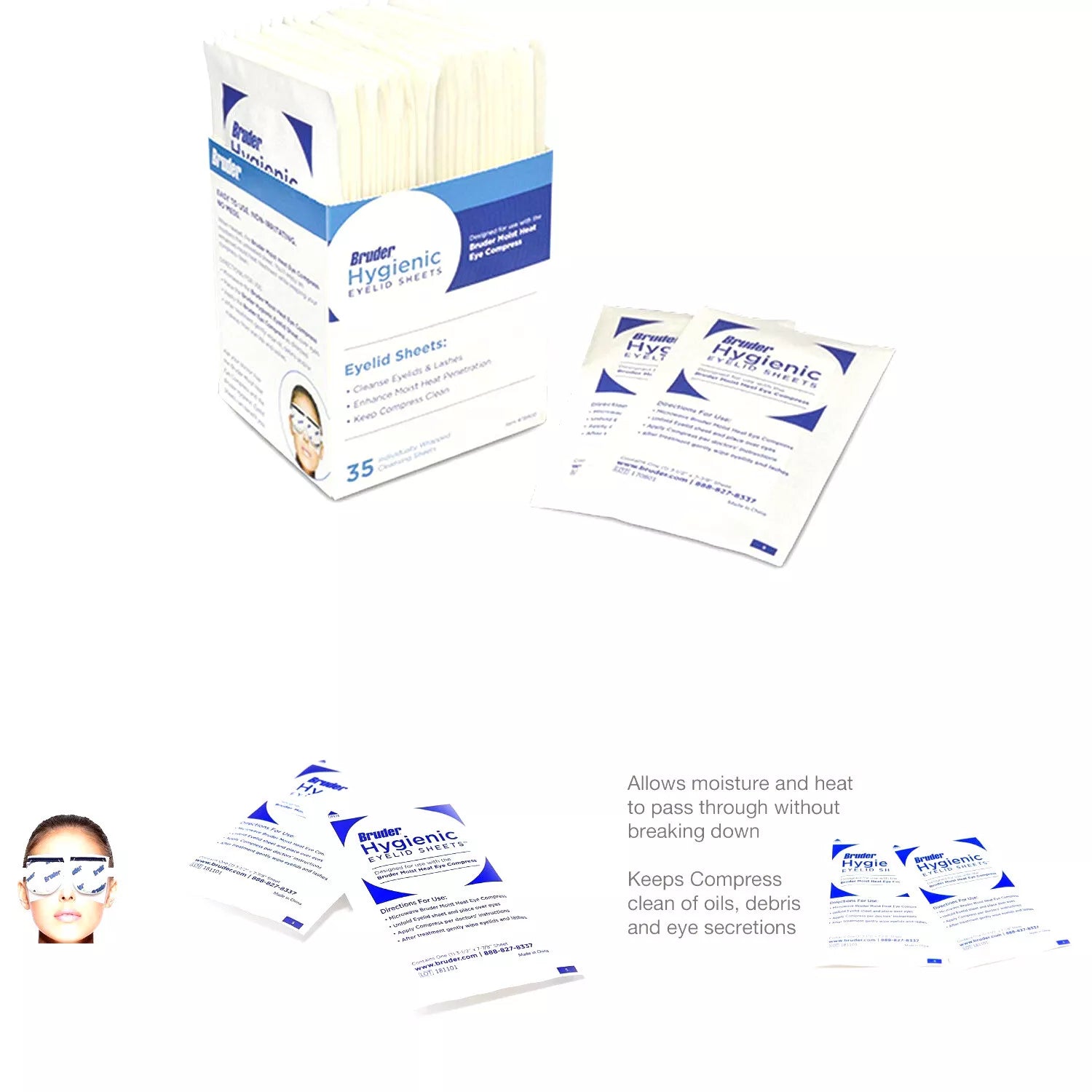 Box of Bruder Eylid Sheets with packaging and instructions on a white background.