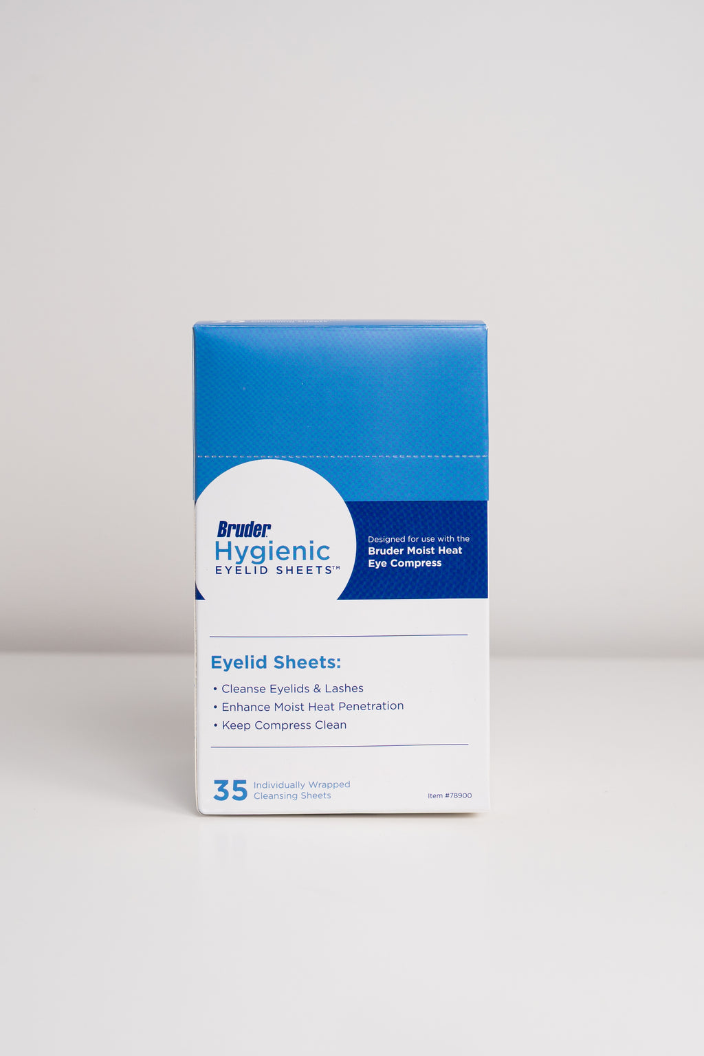 Box of Bruder Hygienic Eyelid Sheets on a white background