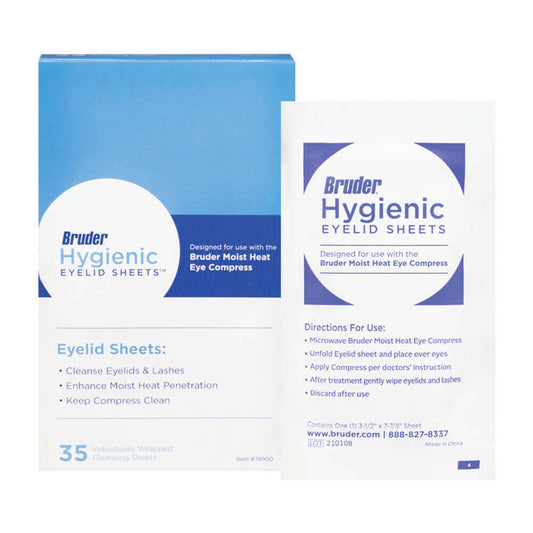 Bruder Hygienic Eyelid Sheets packaging on a white background