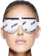 Person wearing Bruder eye masks on a white background