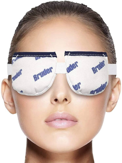Person wearing Bruder eye masks on a white background