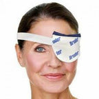 A photo of  a woman wearing the Bruder Single Eye Compress for Moist Heat Therapy.