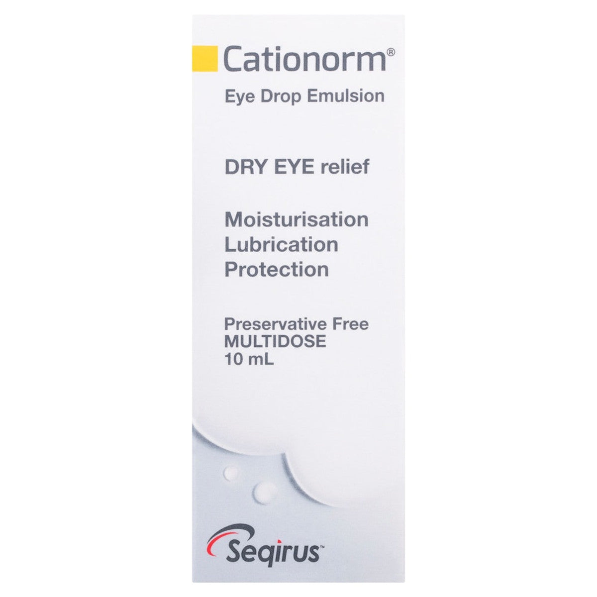 Box of Cationorm Eye Drop Bottle for lubricating & protecting dry eyes.