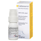 Bottle & Box of Cationorm Eye Drop Emulsion Bottle for lubricating dry eyes.