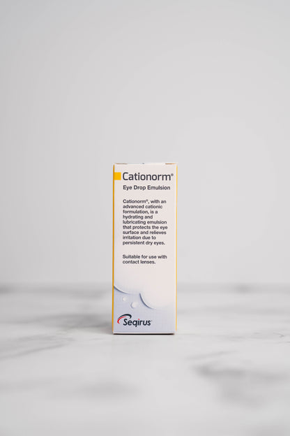 Cationorm Eye Drop Emulsion Bottle packaging for dry eye relief.